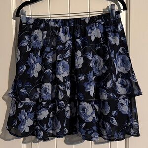 A New Day Floral Blue and Black Women's Layered Rose Skirt Size M